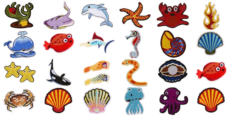 Zhiheng Assorted 27pcs Marine Creatures Iron on Patches Shark Whale Dolphin Clams Shell Crabs Seahorses Starfish Manta Ray Octopus Embroidered Patches Appliques Decorative Repair Patches DIY Sew on Motif - Image 1